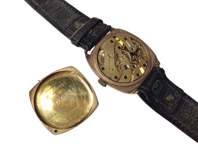 Lot 78 - 1930s 9ct gold cased W. Benson Longines wristwatch on leather strap, together with a gold plated Ingersoll wristwatch (2)