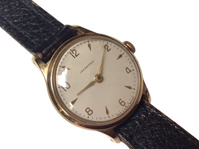 Lot 78 - 1930s 9ct gold cased W. Benson Longines wristwatch on leather strap, together with a gold plated Ingersoll wristwatch (2)