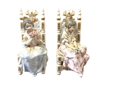 Lot 1153 - Two Lladro porcelain figures - Attentive Valencian Girl and Tired Valencian Girl, 27.5cm high, both boxed