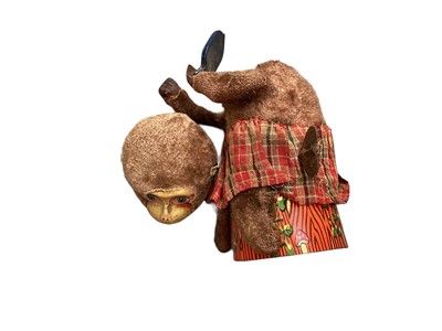 Lot 1921 - Automaton Piggy Chef tin plate and plastic plus tin plate and fabric automaton clockwork monkey with mirror.