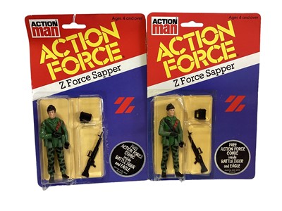 Lot 17 - Palitoy Action Man Action Force Z Force Sapper (x2) & Infantryman (x3), on card with blister pack (5)