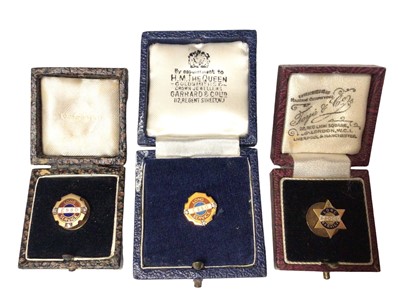 Lot 81 - Three 9ct gold, enamel and diamond set long service pins for Esso and A.A.O.C.L, in fitted cases