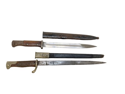 Lot 923 - German K98 bayonet with scabbard and modified German S98 Pattern bayonet with sheath (2)