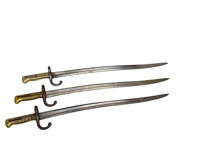 Lot 925 - Three French 1866 Pattern Chassepot bayonets
