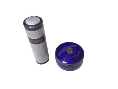 Lot 88 - Antique silver and enamel etui and a blue enamelled white metal powder box (2)