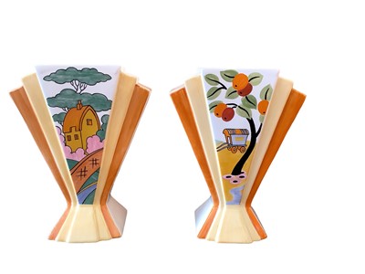 Lot 1202 - Two Bradex Clarice Cliff limited edition vases - Orange Roof Cottage and Caravan