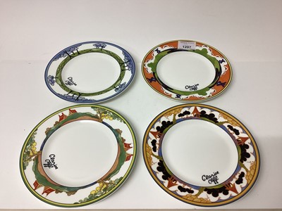 Lot 1207 - Eight Wedgwood Clarice Cliff limited edition plates - Windmill, Blue Firs, May Avenue, Brookfields, Red Tree, Secrets, Summerhouse and May Avenue, 17cm diameter, together with eight saucers