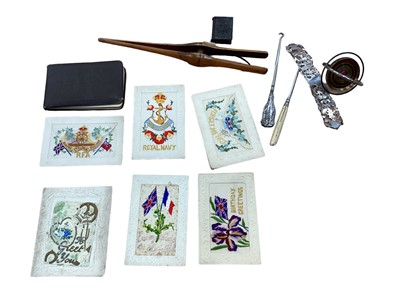Lot 1524 - First World War silk military postcards, Ted Heath signed autograph book and sundries