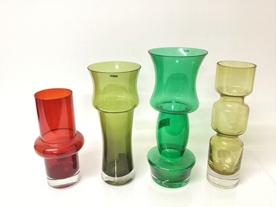 Lot 1213 - Four Scandinavian glass vases, makers include Riihimaen Lasi Oy, Riihimaen Tamara Aladin and Aseda Bo Borgstrom, tallest is 27.5cm high
