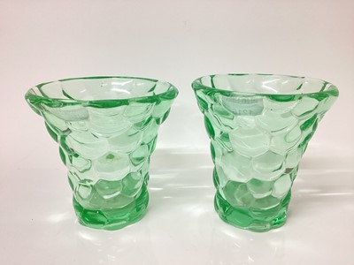 Lot 1216 - Three Art Deco Pierre D'Avesn honeycomb vases, 17.5cm and 17cm high together with another vase