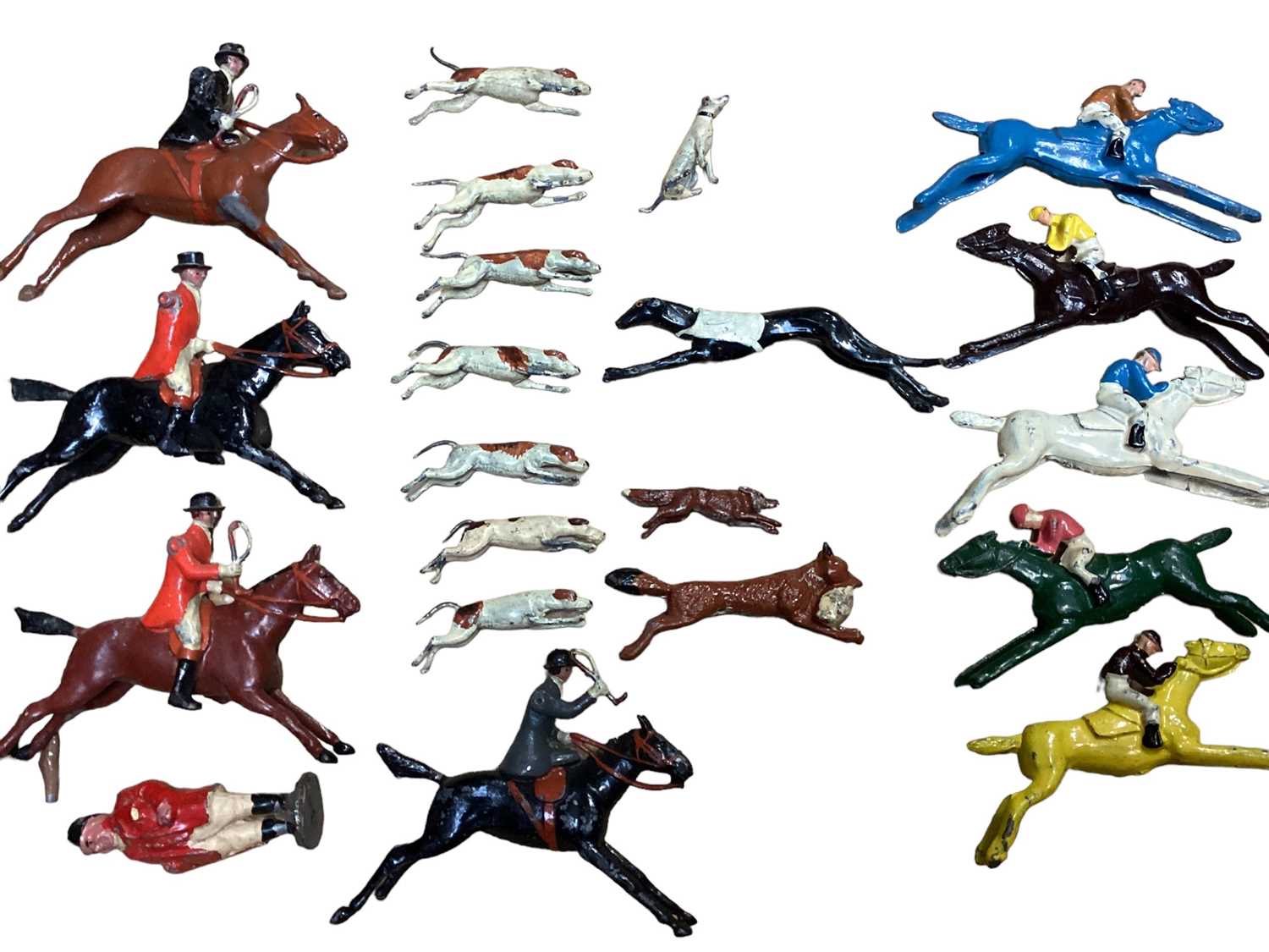 Lot 1959 - Lot of Britains diecast models including huntsman & hounds, greyhound & racing horses (1 box)
