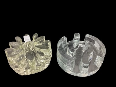 Lot 1217 - Two vintage glass tea light pot warmers, together with two Czech amber and green glass bowls, pair of carnival glass vases, limited edition Kosta whale by Paul Hoff and a fish ornament (8)