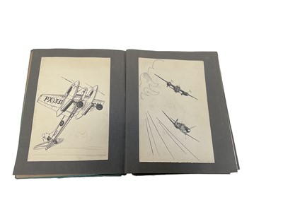 Lot 747 - Interesting album of approximately 73 pen, ink and watercolour drawings of aircraft from the First World War, Second World War and early Post War period, some signed P. Brazier.