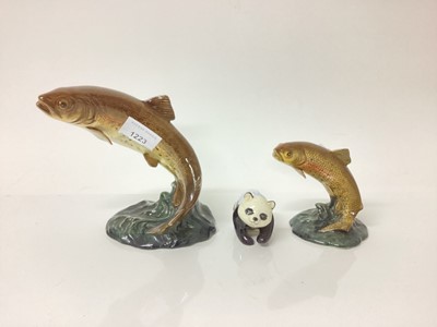 Lot 1223 - Two Beswick models of Trout, number 1032 and 1390, together with a Beswick Panda (3)