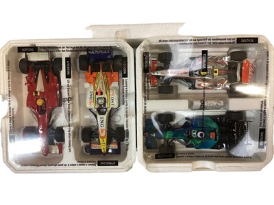 Lot 1974 - Scalextric Digital World Championship multi-car racing with lane changes, lap counter and four racing cars including McLaren Mercedes, Ferrari, Renault & Honda Teams, boxed (1)