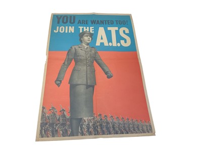 Lot 761 - Original Second World War Recruitment Poster- 'You Are Wanted Too! Join The A.T.S.', printed for H.M. Stationary Office by A.C. Ltd 51-2075, 76 x 51cm