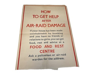 Lot 764 - Original Second World War Poster- 'How To Get Help After Air - Raid Damage...', 72 x 51cm  N.B. Bottom section of poster is missing.