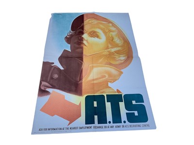 Lot 767 - Original Second World War Recruitment Poster- 'A.T.S. Ask For Information At The Nearest Employment Exchange Or At Any Army Or A.T.S. Recruiting Centre', printed for H.M. Stationary Office By James...