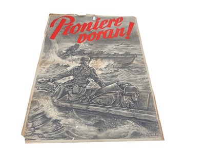 Lot 769 - Second World War German Poster- 'Pioniere Doran! Depicting Wehrmacht troops in landing craft', Erasmusdruck, Berlin, 84 x 59cm