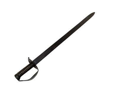 Lot 914 - Scarce Victorian 1804 Pattern British Naval cutlass with black painted figure of eight guard and segmented iron grip, the single edged blade stamped with crowned VR cypher. The blade 72.6cm