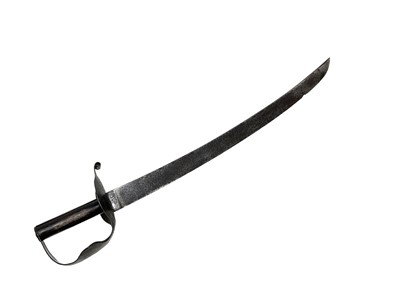 Lot 915 - Georgian Naval cutlass with figure of eight guard and plain iron grip, the single edged curved blade with hatchet tip and ordanance stamp . The blade 60cm