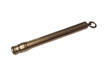 Lot 127 - Victorian Sampson Mordan & Co yellow metal propelling pencil with an engraved calendar design and presentation inscription dated 1895
