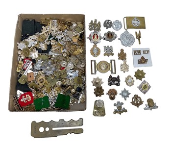 Lot 776 - Collection of British military cap badges, (mainly staybrite), together with side cap and brass button polisher (1 box).