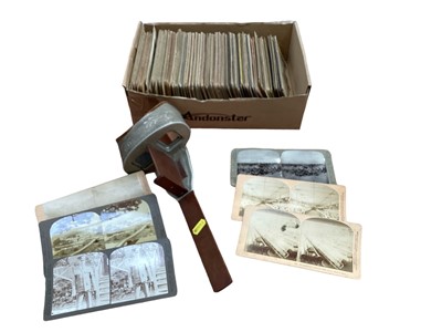 Lot 2571 - Edwardian stereoscopic viewer by Underwood & Underwood, together with approx 190 Stereoscopic viewing cards, mainly topographical.