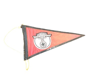 Lot 835 - Nazi N.S.K.K. (National Socialist Motor Corps) car / vehicle pennant with leather edging and original cord 31cm wide.