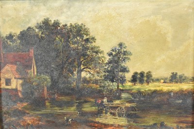 Lot 1236 - After John Constable, late 19th/early 20th century oil on board - The Haywain, 20cm x 30cm, framed