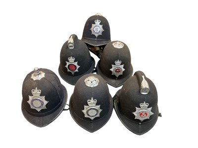Lot 830 - Group of six Elizabeth II Police helmets to include British Transport Police, Nottinghamshire Constabulary, Ministry of Defence Police, Kent Constabulary, Lancashire Constabulary and Essex Police (...