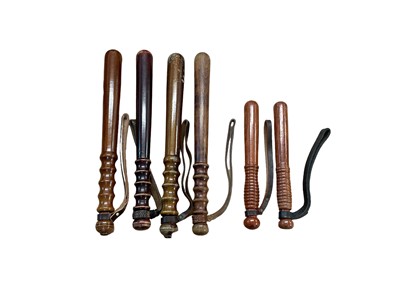 Lot 946 - Group of six wooden Police truncheons including examples by Hiatt, (6).