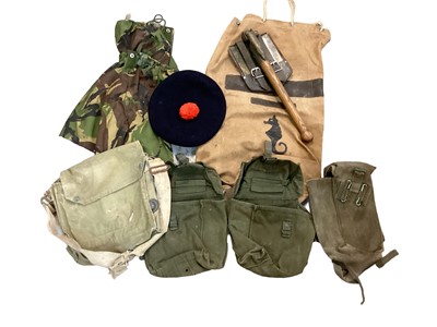 Lot 887 - 1960s British military trenching tool, canvas webbing items and various camouflage and other uniform (1 box).