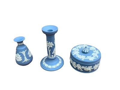 Lot 1269 - Large collection of mostly boxed Wedgwood jasperware items to include candlestick, trinket boxes, plates, bell, vases etc - 2 boxes