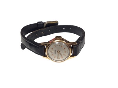 Lot 228 - Vintage 'Curtis' 18ct gold cased ladies wristwatch on leather strap