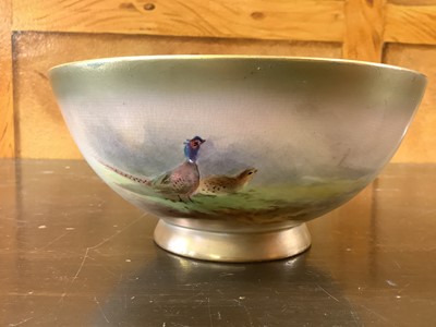 Lot 1271 - Royal Worcester bowl with hand painted pheasant decoration, signed Jas Stinton, 17.5cm diameter