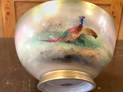 Lot 1271 - Royal Worcester bowl with hand painted pheasant decoration, signed Jas Stinton, 17.5cm diameter