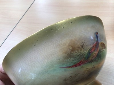 Lot 1271 - Royal Worcester bowl with hand painted pheasant decoration, signed Jas Stinton, 17.5cm diameter
