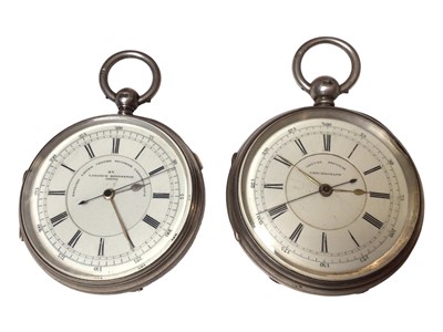 Lot 191 - Edwardian silver cased chronograph pocket watch by Lazarus Rosenberg, Leeds and another similar (2)
