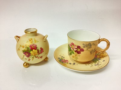 Lot 1277 - Group of Royal Worcester blush ivory porcelain including globular vase, cup and saucer etc - 7 pieces (mostly damaged)