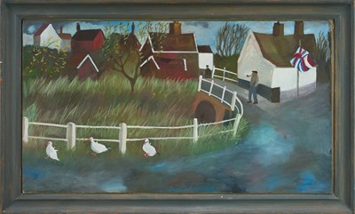 Lot 1059 - *Tessa Newcomb (b.1955) oil on board - Small Market Town Suffolk, signed in pencil with initials and dated '96 lower left, inscribed verso, 31.5cm x 56.5cm, framed