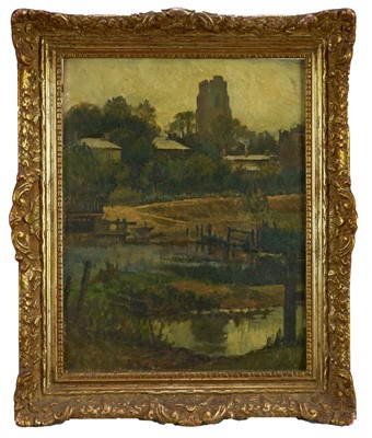 Lot 1082 - Grace Tucker (20th Century) oil on canvas board - St Gregory's Sudbury, monogrammed lower left, 45cm x 35cm, New English Art Club label verso, framed