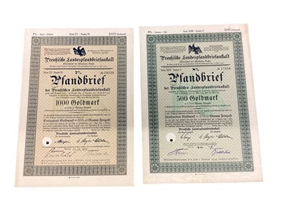 Lot 892 - Eight 1930s German bank bond certificates including 1000 Gold Marks