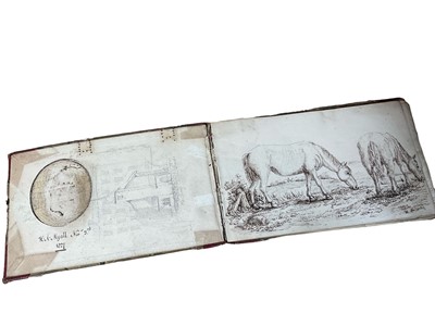 Lot 1692 - Early 19th century sketchbook, property of Kate Myall, 1827, marbled board ends