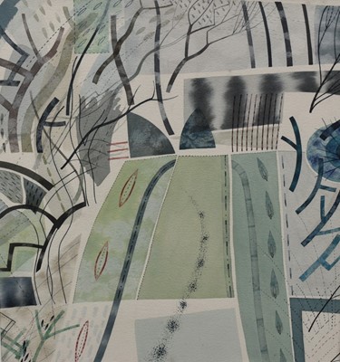 Lot 1036 - Colin Wilkin (Contemporary) watercolour - Field Edge Great Yeldham, December, exhibition label verso dated 1999, 35cm x 33cm, in glazed frame