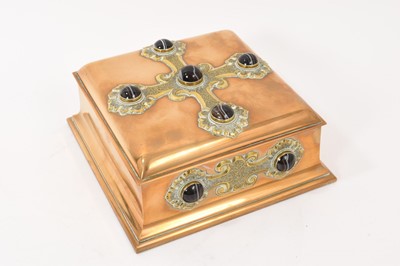 Lot 818 - Victorian brass jewel casket with gothic mounts applied with banded agate cabochons