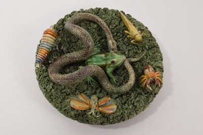 Lot 79 - Antique Palissy ware majolica pottery plate - Jose A Cunha, Portugal (1)