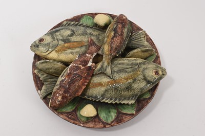 Lot 74 - Antique Palissy ware majolica pottery fish plate - unidentified mark