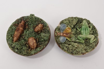 Lot 77 - Two small antique Palissy ware majolica pottery plates - M Mafra, Portugal (2)