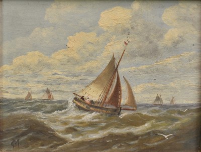 Lot 1081 - Christopher Mark Maskell (1846-1933) pair oils on canvas - Marine scenes, initialled, 18cm x 23cm, framed
